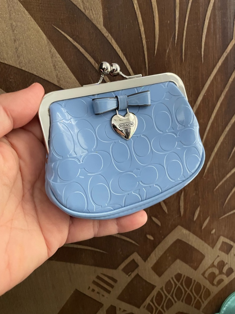 Coach Light Blue patent leather Kiss-Lock Coin Purse